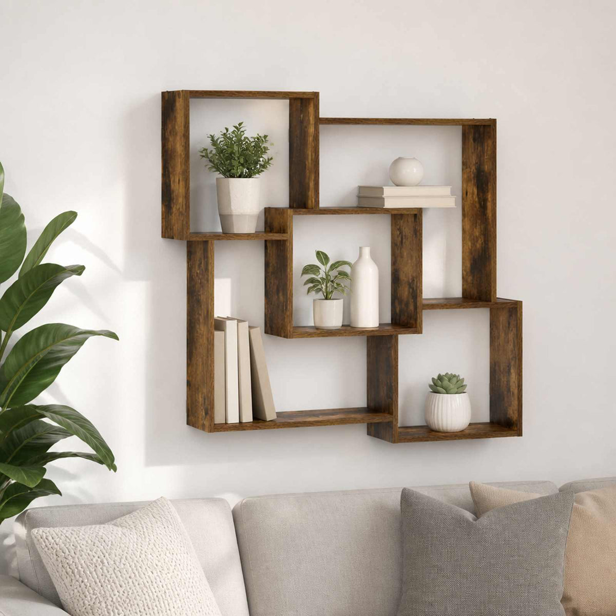 Wandplank Gerookt eiken 98 x 17 x 91 cm Bewerkt hout is nu te koop bij PeponiXL, paradijselijk wonen!