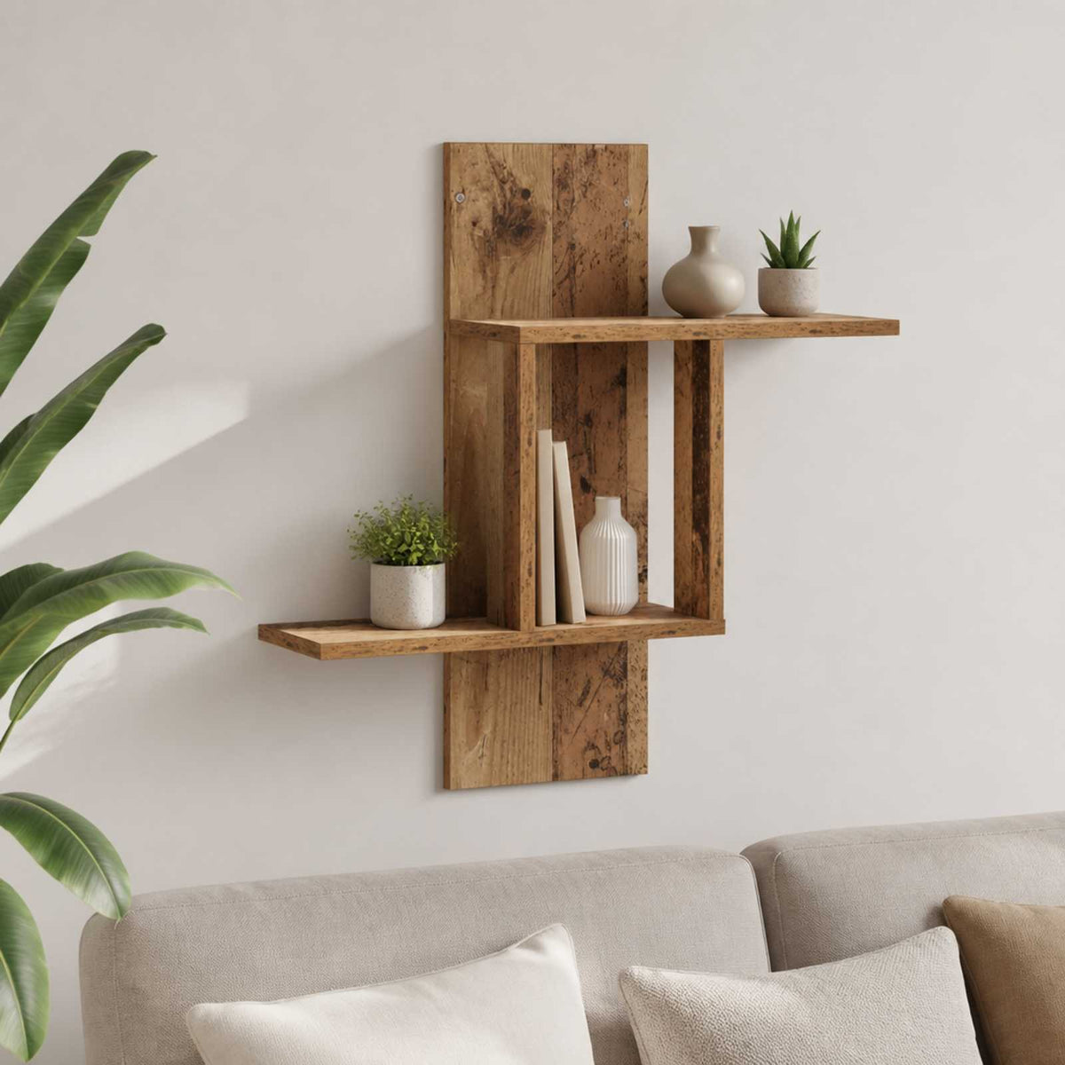 Wandplank Oud hout 59 x 17 x 63 cm Bewerkt hout is nu te koop bij PeponiXL, paradijselijk wonen!