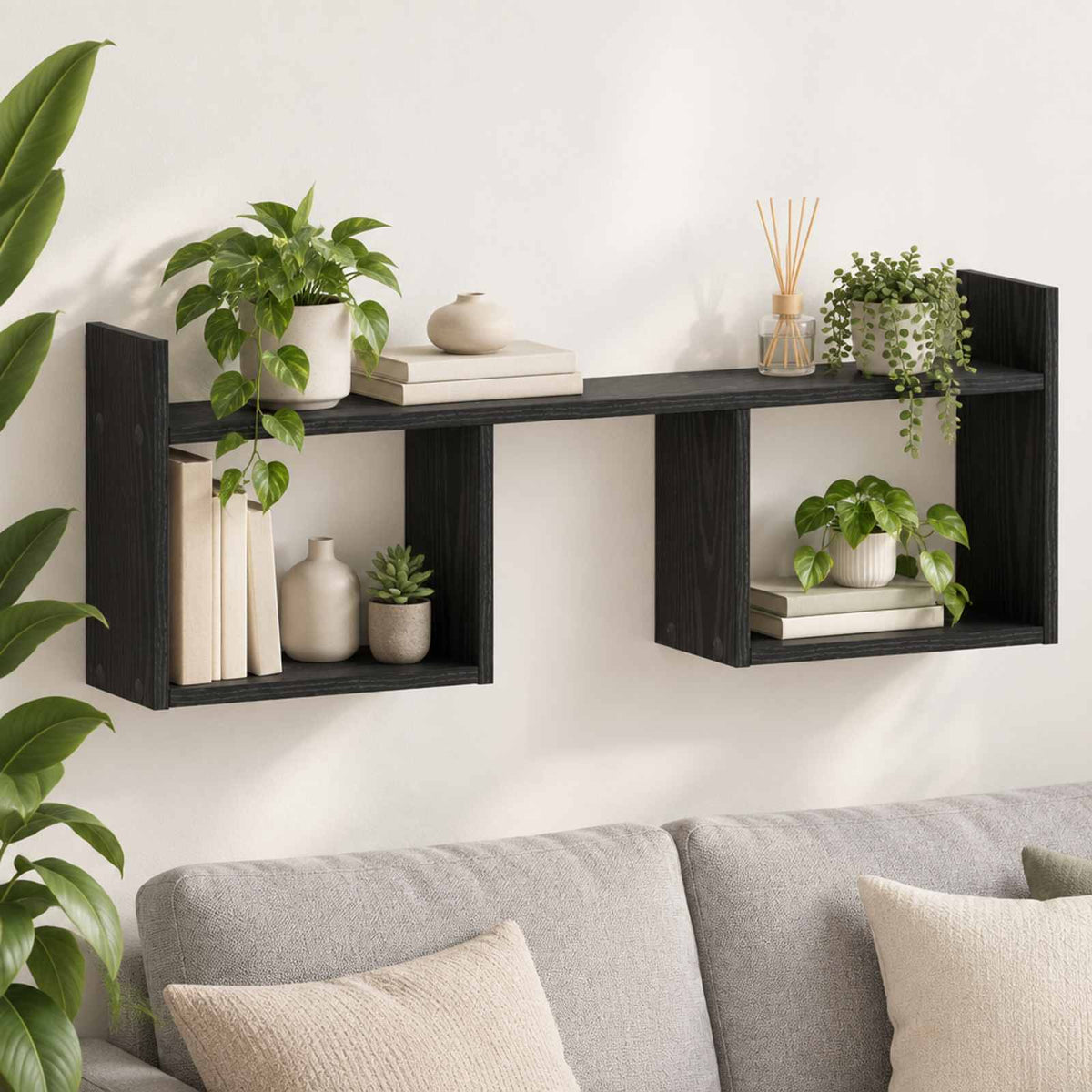Wandplank Zwart eiken 90 x 17 x 32 cm Bewerkt hout is nu te koop bij PeponiXL, paradijselijk wonen!