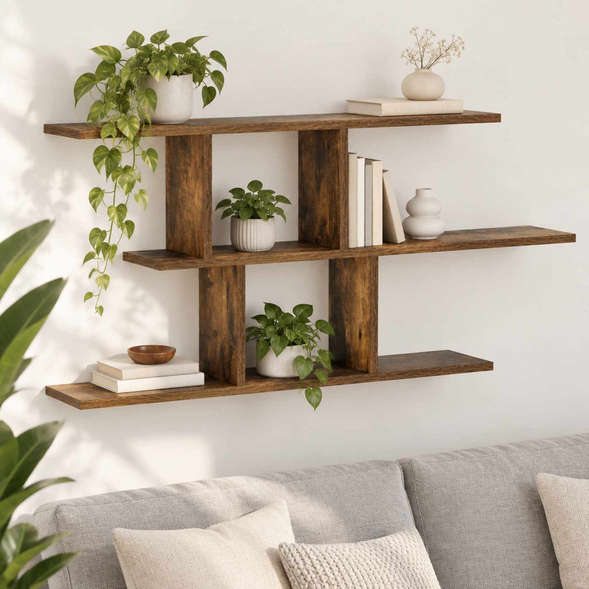 Wandplank Gerookt eiken 100 x 17 x 45,5 cm Bewerkt hout is nu te koop bij PeponiXL, paradijselijk wonen!