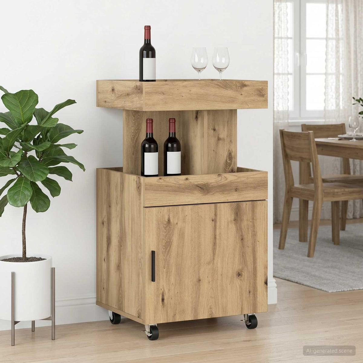Serveerwagen Artisanaal eiken 50 x 41 x 89 cm Bewerkt hout is nu te koop bij PeponiXL, paradijselijk wonen!