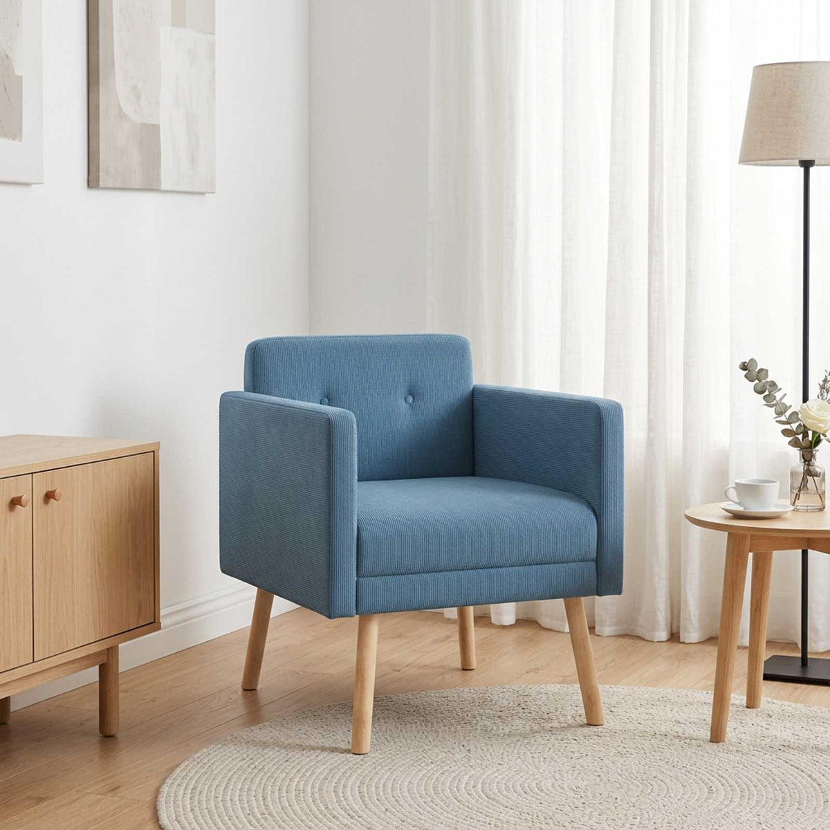 vidaXL Accentstoel Blauw Ribstof
