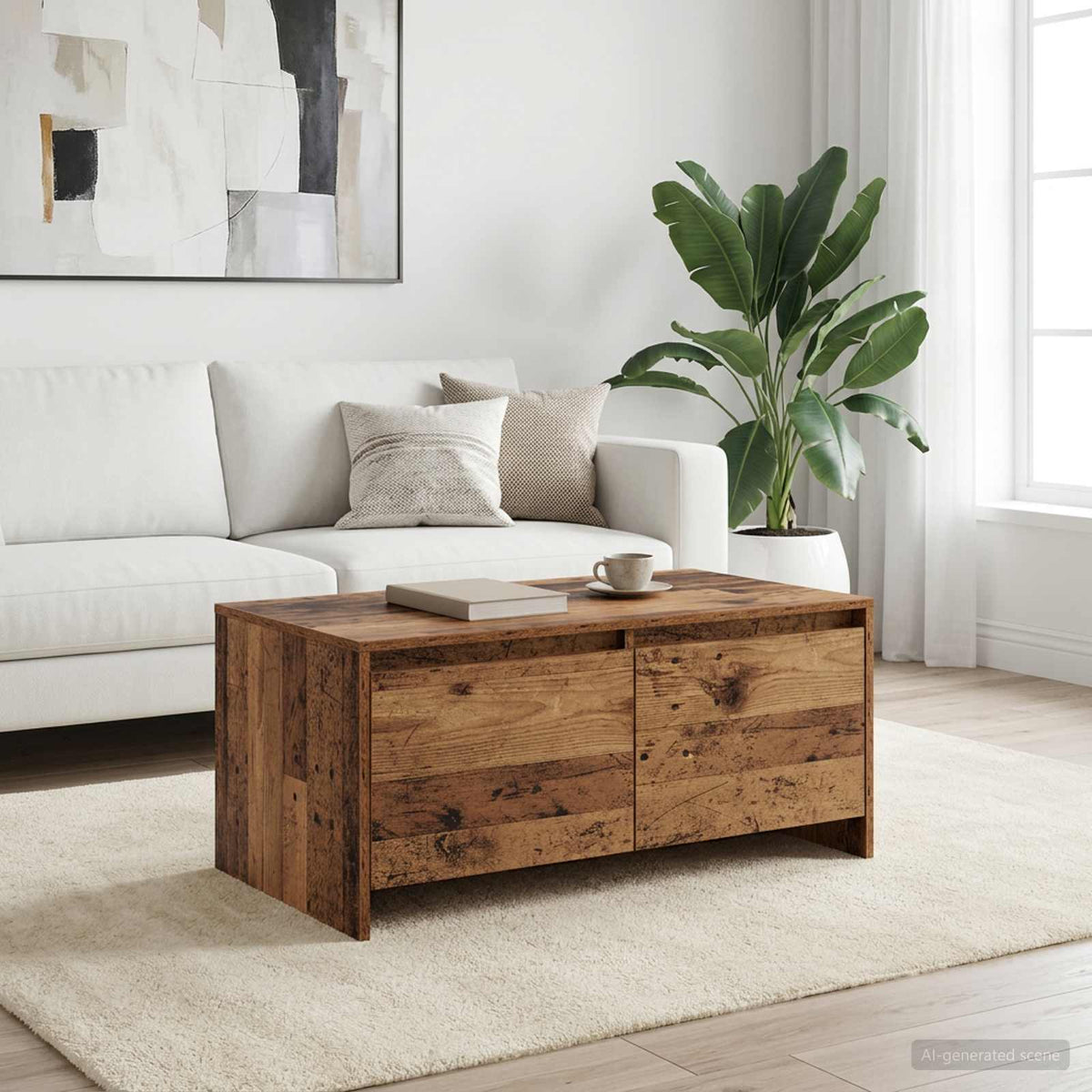 Salontafel Eikenhout 90 x 50 x 41,5 cm Bewerkt hout is nu te koop bij PeponiXL, paradijselijk wonen!