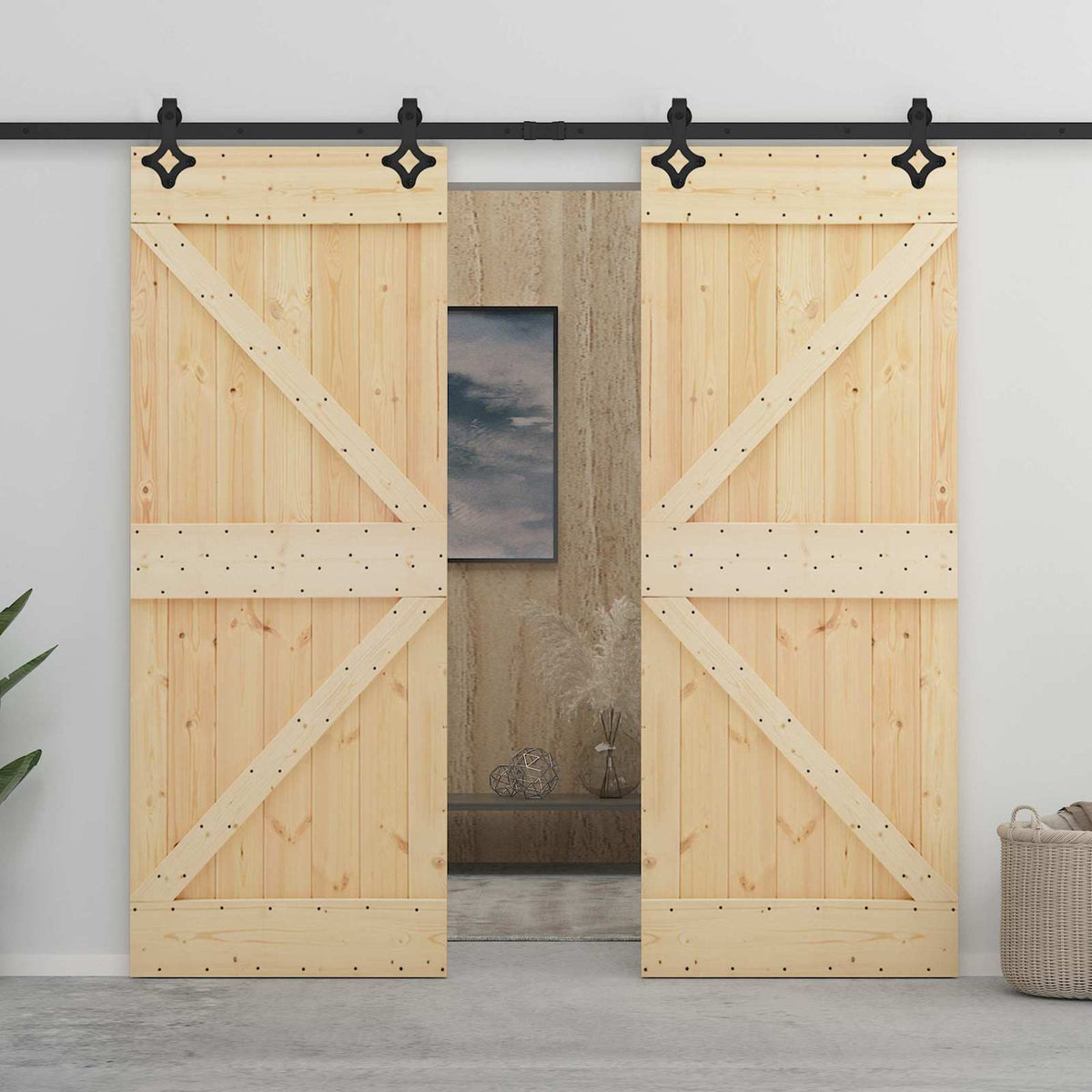 Schuifdeur 2 pcs Naturel en Zwart Massief grenenhout is nu te koop bij PeponiXL, paradijselijk wonen!