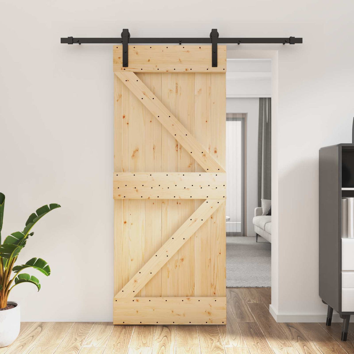 Schuifdeur Naturel en Zwart 85 x 210 cm Massief Grenenhout is nu te koop bij PeponiXL, paradijselijk wonen!