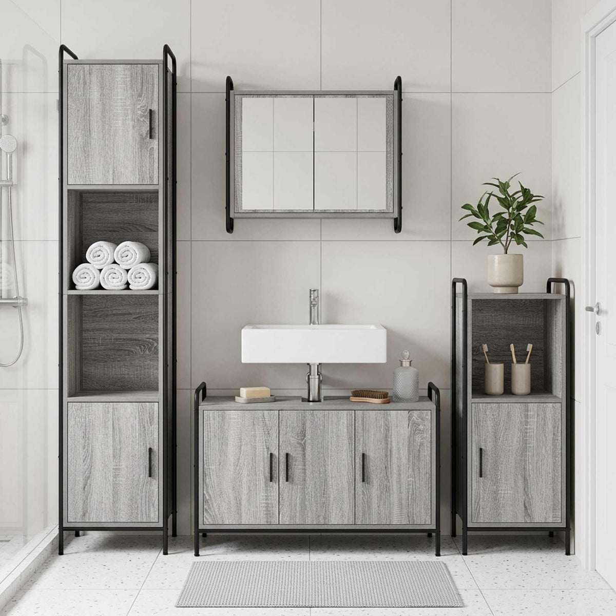 Badkamerkastenset 2 st Grijs Sonoma 65,5 x 34 x 61 cm is nu te koop bij PeponiXL, paradijselijk wonen!