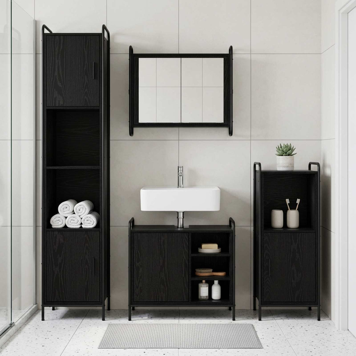 Badkamerkastenset 2 st Zwart eiken 65,5 x 34 x 61 cm is nu te koop bij PeponiXL, paradijselijk wonen!
