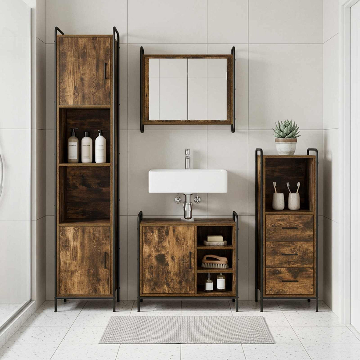 vidaXL Badkamerkastenset 4 st Gerookt eiken 40 x 36 x 181 cm