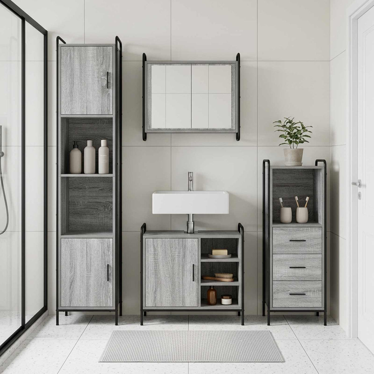 Badkamerkastenset 3 st Grijs Sonoma 40 x 36 x 109,5 cm is nu te koop bij PeponiXL, paradijselijk wonen!
