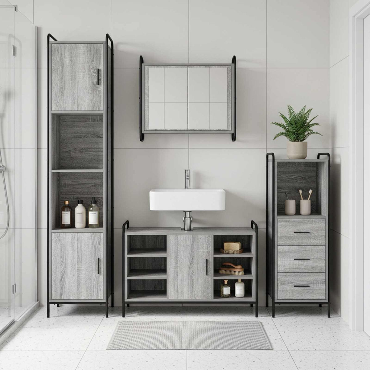 Badkamerkastenset 4 st Grijs Sonoma 40 x 36 x 181 cm is nu te koop bij PeponiXL, paradijselijk wonen!