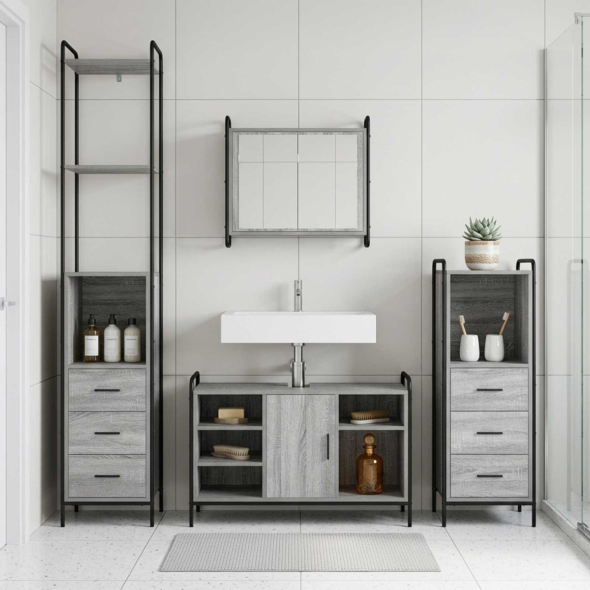 Badkamerkastenset 4 st Grijs Sonoma 40 x 36 x 200,5 cm is nu te koop bij PeponiXL, paradijselijk wonen!