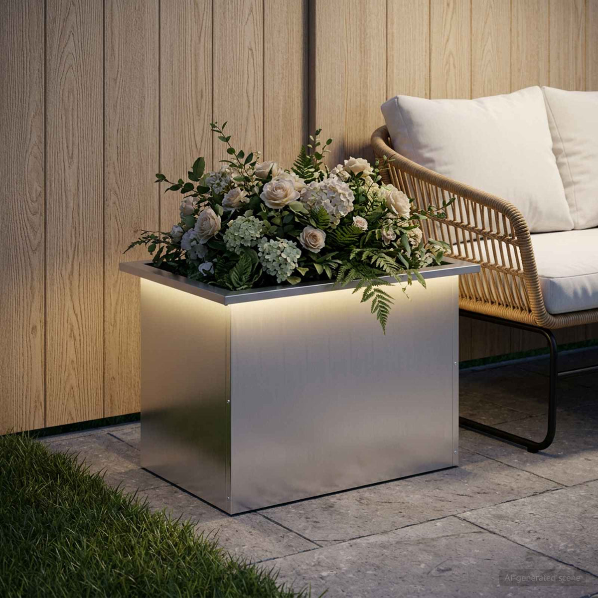 Plantenbak met led zilver 40 x 60 x 40 cm Gegalvaniseerd staal is nu te koop bij PeponiXL, paradijselijk wonen!