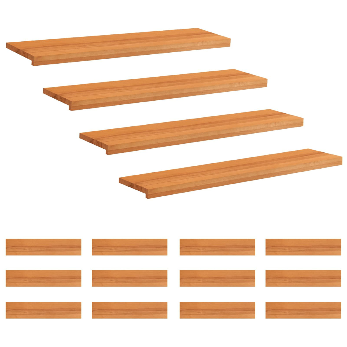 vidaXL Trapmatten 16 st Licht Bruin 110 x 25 x 2 cm Massief beukenhout