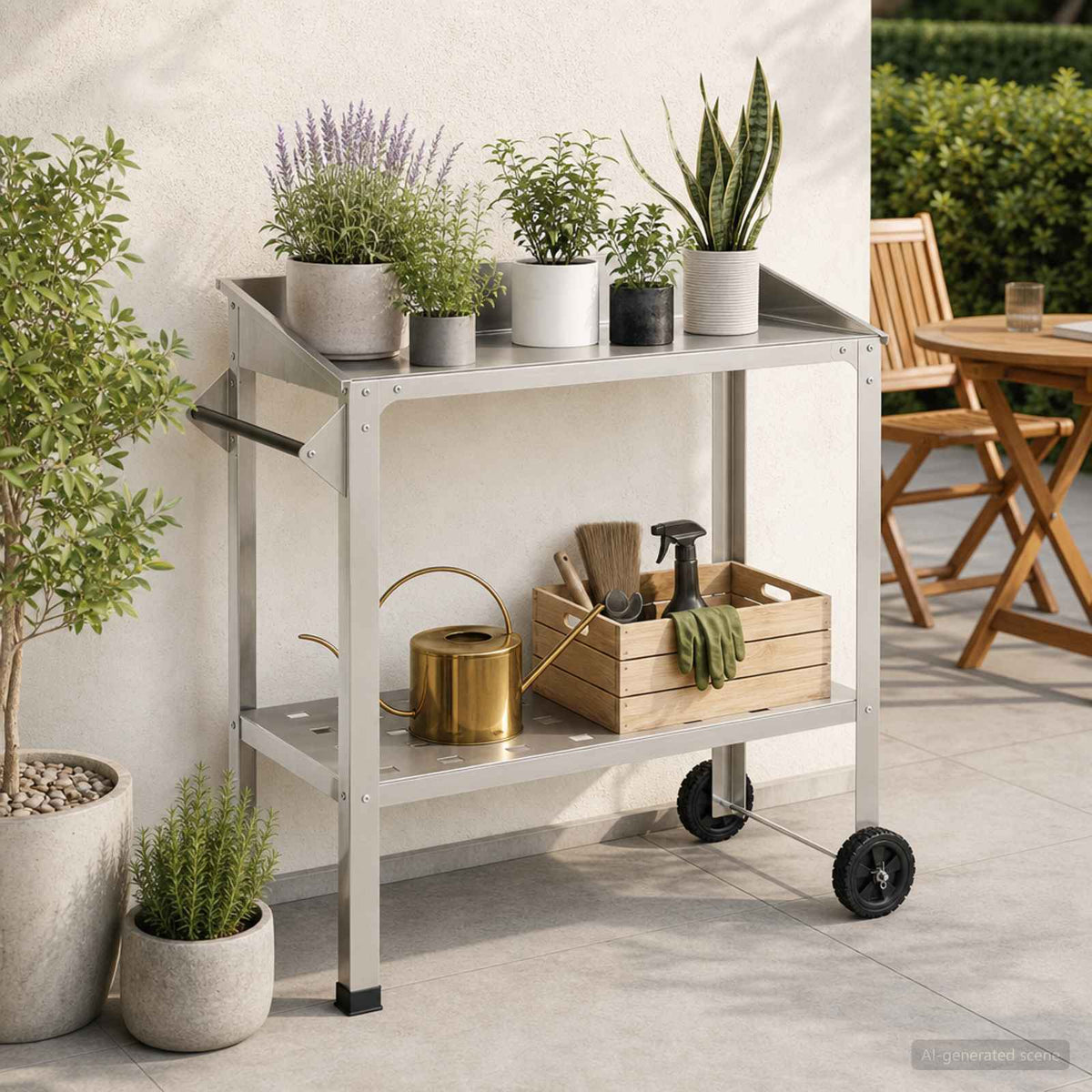 Pottafel met Wielen 96 x 50 x 89 cm Roestvrij staal zilver is nu te koop bij PeponiXL, paradijselijk wonen!