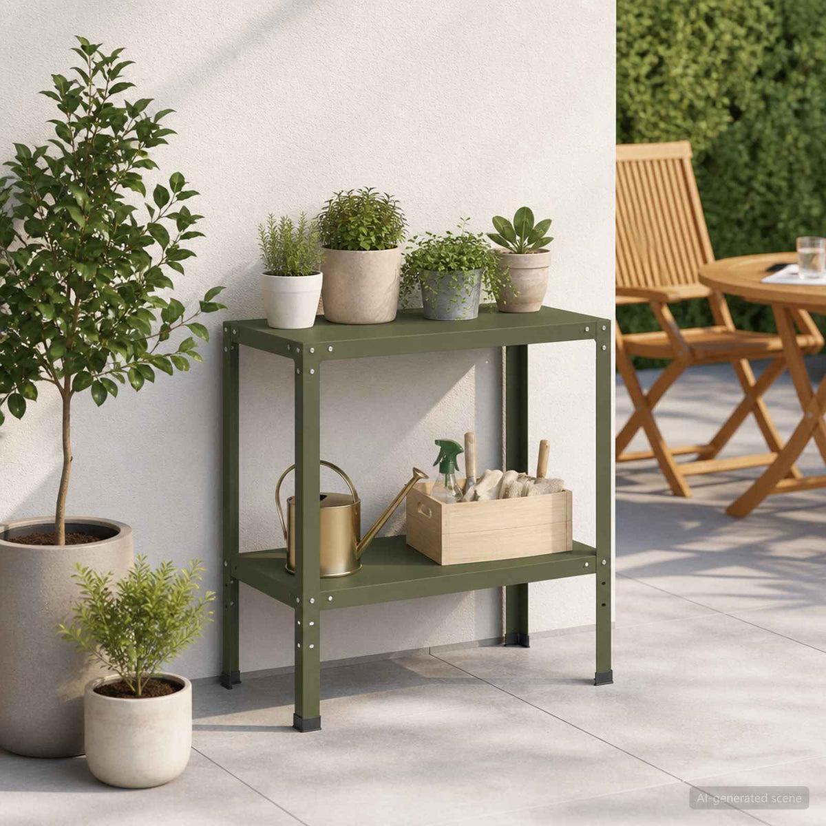 Planttafel 60 x 40 x 80 cm Gepoedercoat staal Olijfgroen is nu te koop bij PeponiXL, paradijselijk wonen!