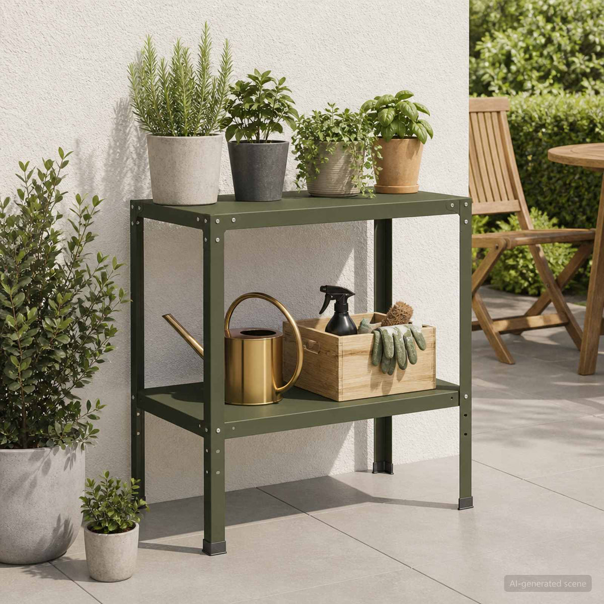 Planttafel 100 x 50 x 80 cm Gepoedercoat staal Olijfgroen is nu te koop bij PeponiXL, paradijselijk wonen!
