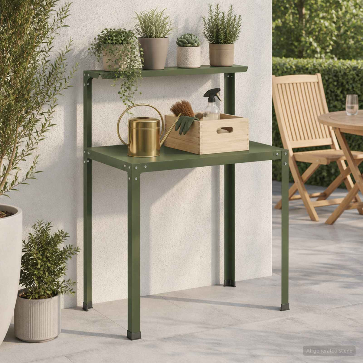 Planttafel 100 x 50 x 104 cm Gepoedercoat staal Olijfgroen is nu te koop bij PeponiXL, paradijselijk wonen!
