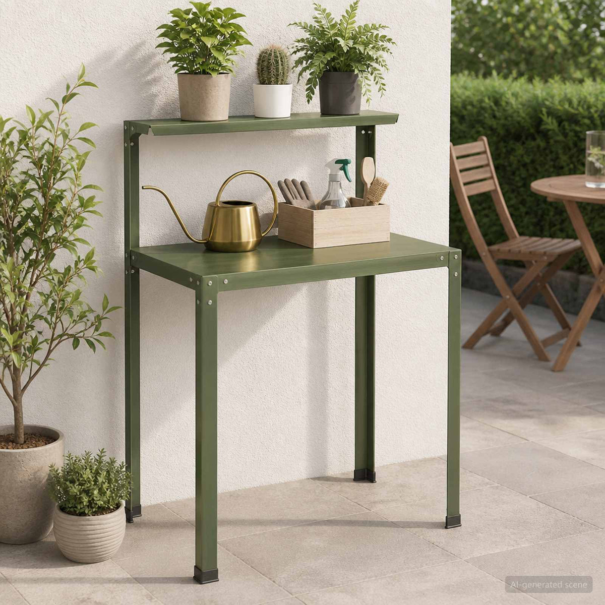 Planttafel 60 x 50 x 104 cm Gepoedercoat staal Olijfgroen is nu te koop bij PeponiXL, paradijselijk wonen!