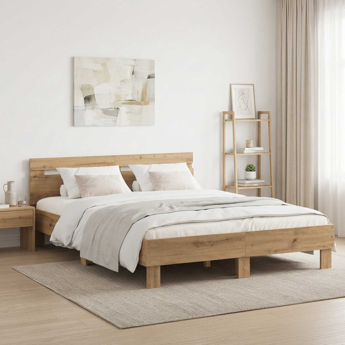 Bedframe Artisanaal eiken 140 x 190 cm Bewerkt hout is nu te koop bij PeponiXL, paradijselijk wonen!