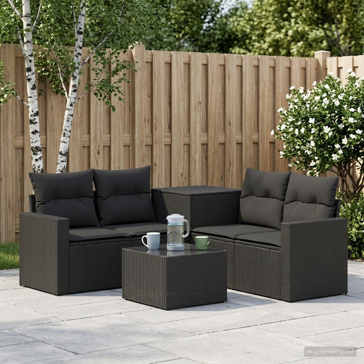 Bankstel 6 st Zwart Poly Rattan en Staal is nu te koop bij PeponiXL, paradijselijk wonen!