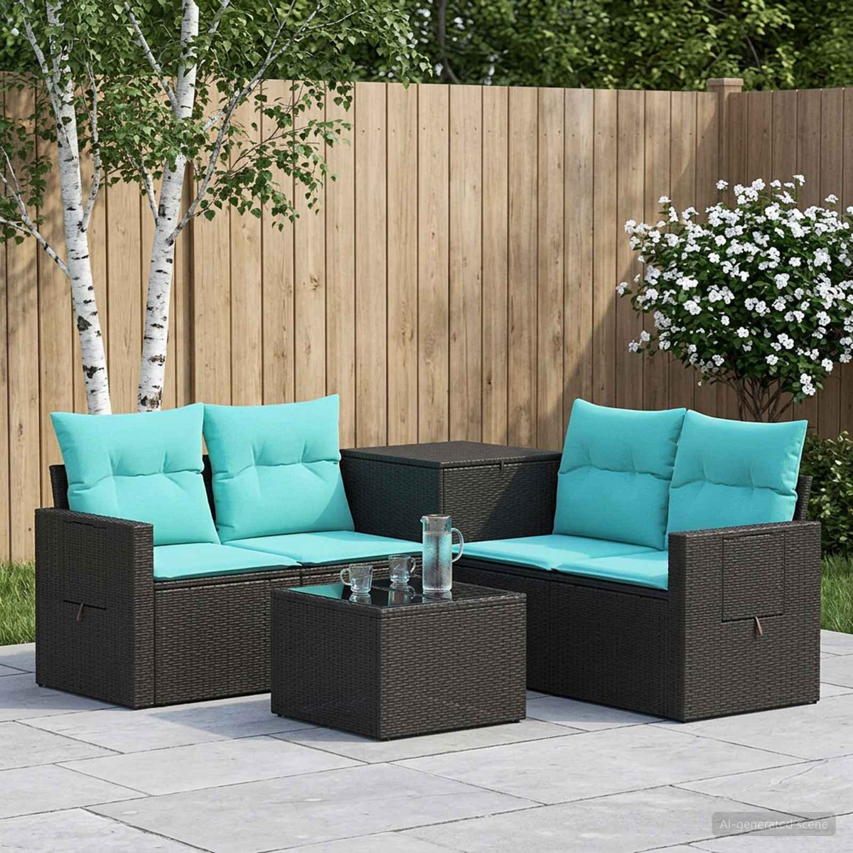 Bankstel 6 st Zwart en Blauw Poly Rattan en Staal is nu te koop bij PeponiXL, paradijselijk wonen!