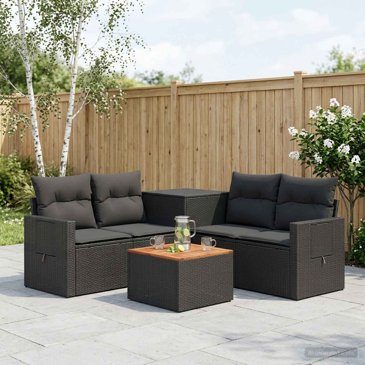 Bankstel 6 st Zwart Poly Rattan en Staal is nu te koop bij PeponiXL, paradijselijk wonen!
