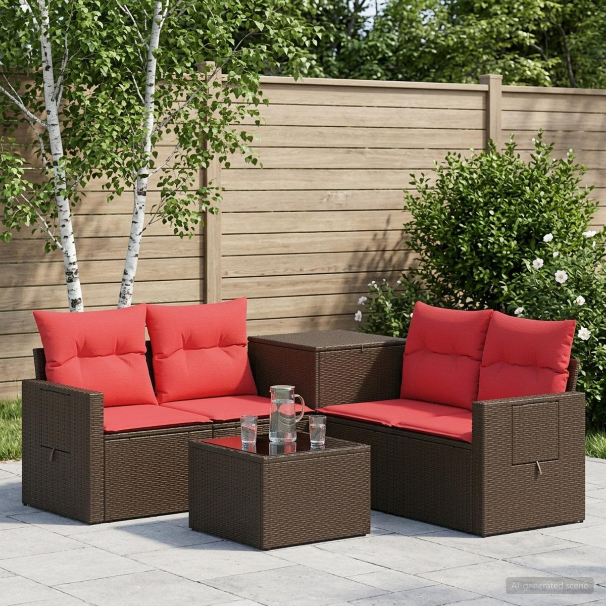 Bankstel 6 st Bruin en Rood Poly Rattan en Staal is nu te koop bij PeponiXL, paradijselijk wonen!