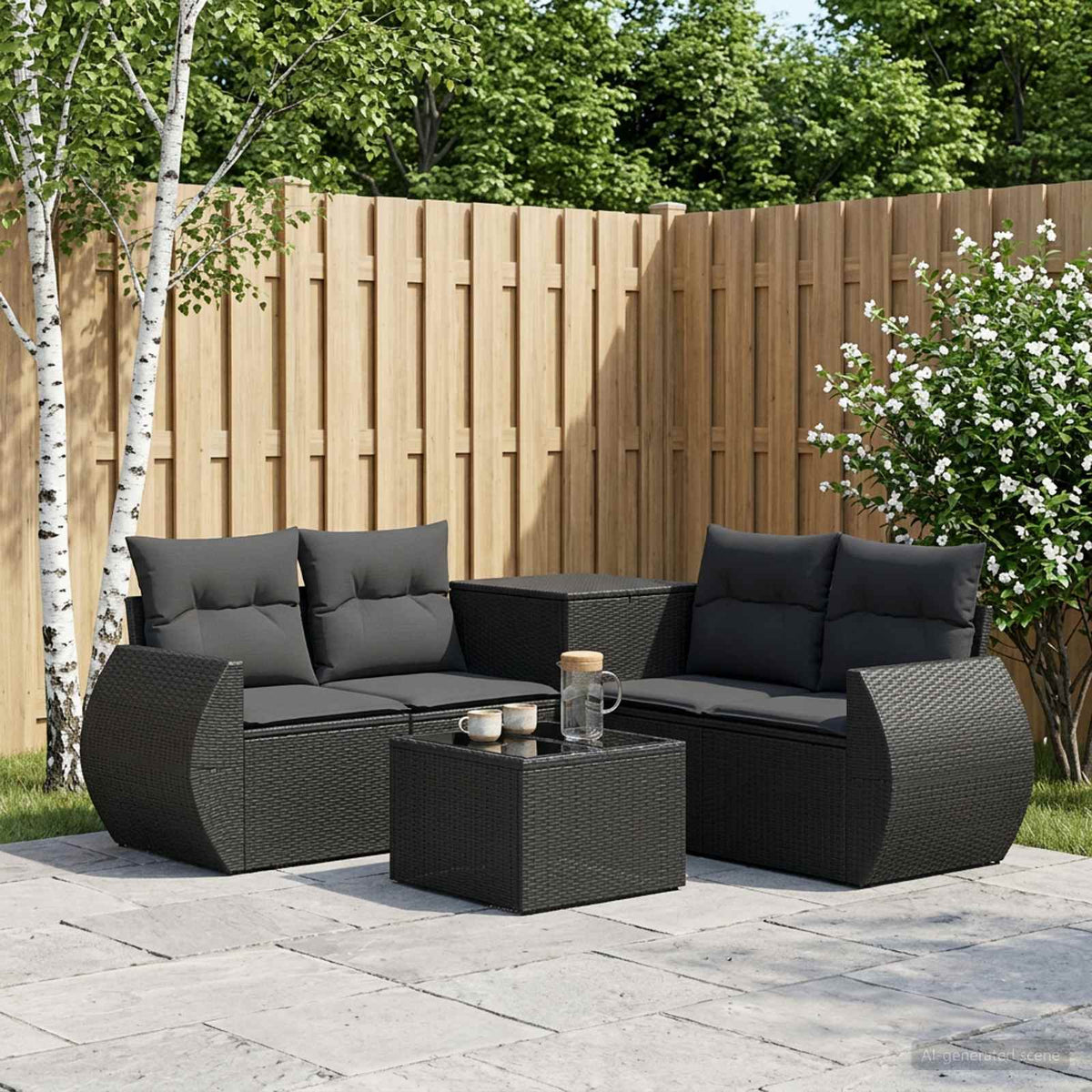 Bankstel 6 st Zwart Poly Rattan en Staal is nu te koop bij PeponiXL, paradijselijk wonen!