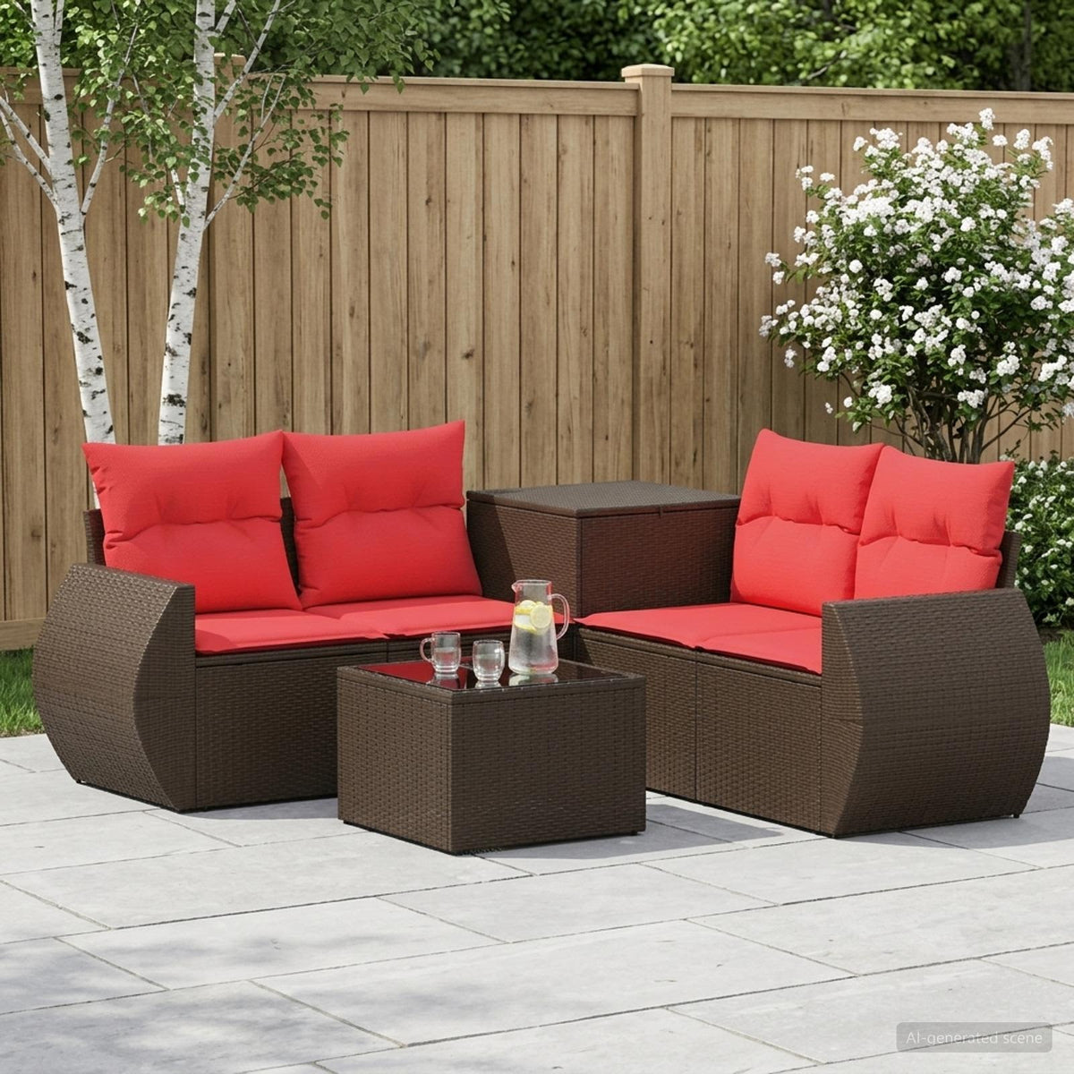 Bankstel 6 st Bruin en Rood Poly Rattan en Staal is nu te koop bij PeponiXL, paradijselijk wonen!