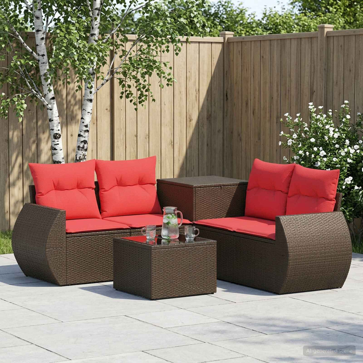 Bankstel 6 st Bruin en Rood Poly Rattan en Staal is nu te koop bij PeponiXL, paradijselijk wonen!