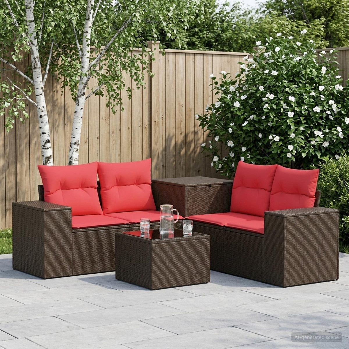 Bankstel 6 st Bruin en Rood Poly Rattan en Staal is nu te koop bij PeponiXL, paradijselijk wonen!