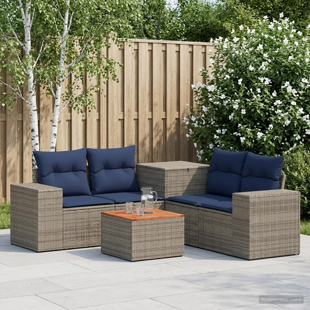 Bankstel 6 st Grijs en Marineblauw Poly Rattan en Staal is nu te koop bij PeponiXL, paradijselijk wonen!