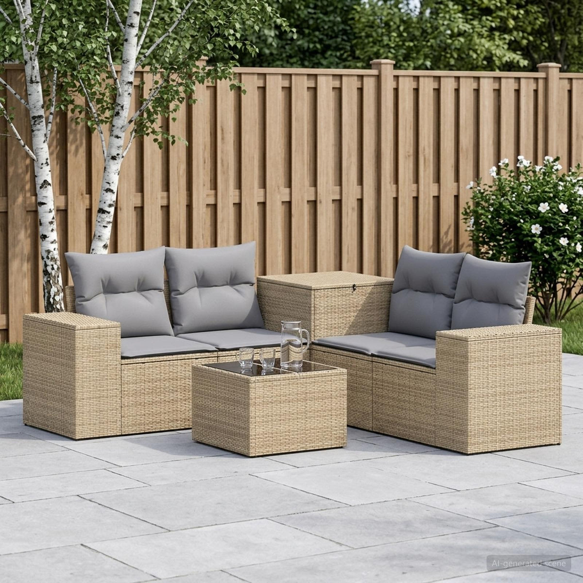 Bankstel 6 st Beige en Licht Grijs Poly Rattan en Staal is nu te koop bij PeponiXL, paradijselijk wonen!