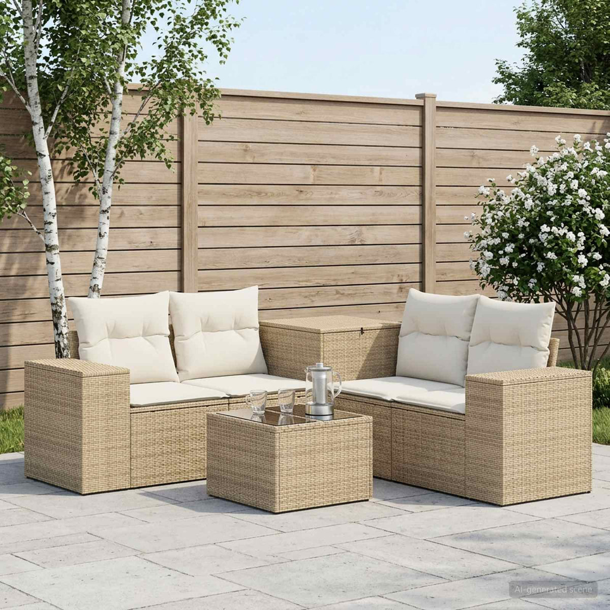 Bankstel 6 st Beige en Crème Wit Poly Rattan en Staal is nu te koop bij PeponiXL, paradijselijk wonen!