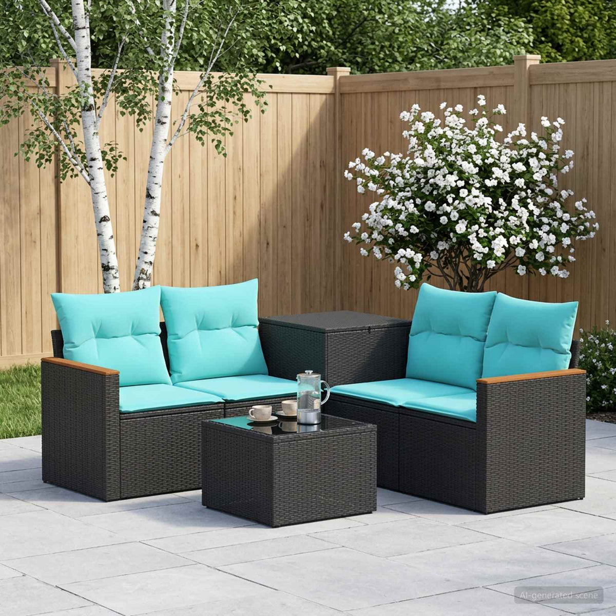 Bankstel 6 st Zwart en Blauw 55 x 55 x 37 cm is nu te koop bij PeponiXL, paradijselijk wonen!
