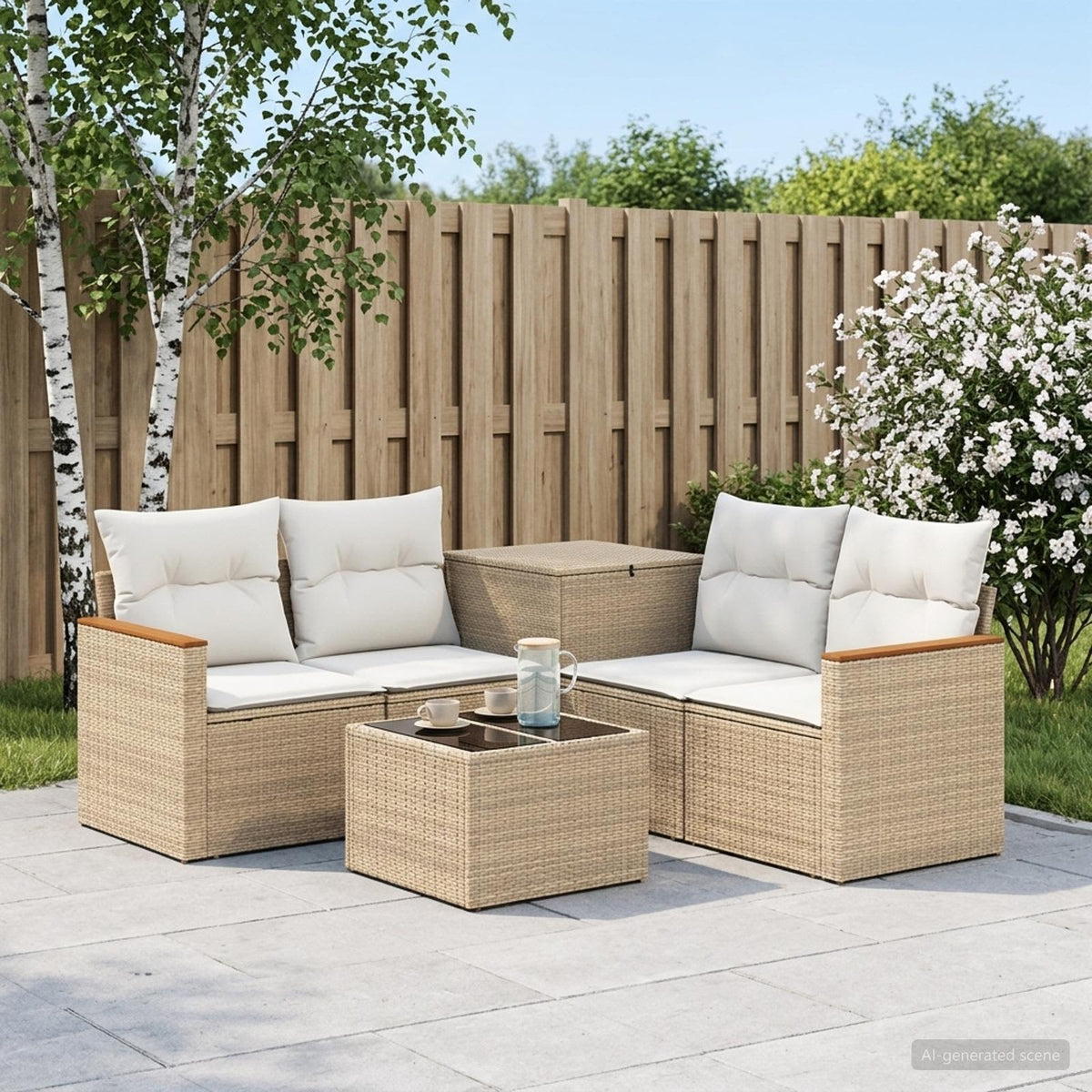 Bankstel 6 st Beige en Crème Wit Poly Rattan en Staal is nu te koop bij PeponiXL, paradijselijk wonen!