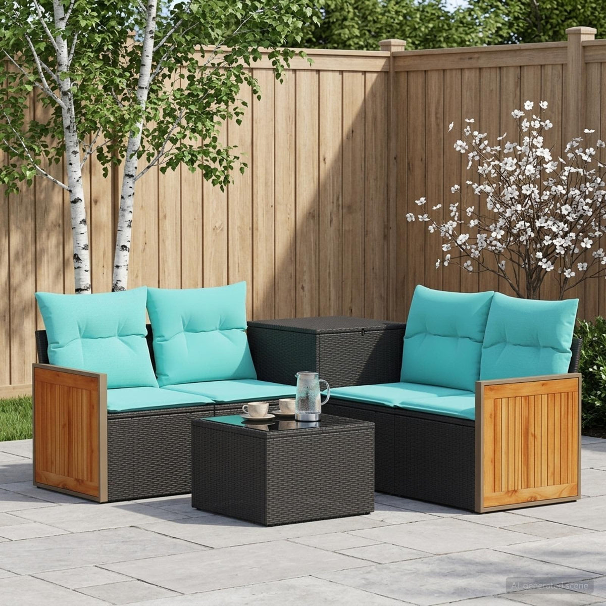 Bankstel 6 st Zwart en Blauw 55 x 55 x 37 cm is nu te koop bij PeponiXL, paradijselijk wonen!