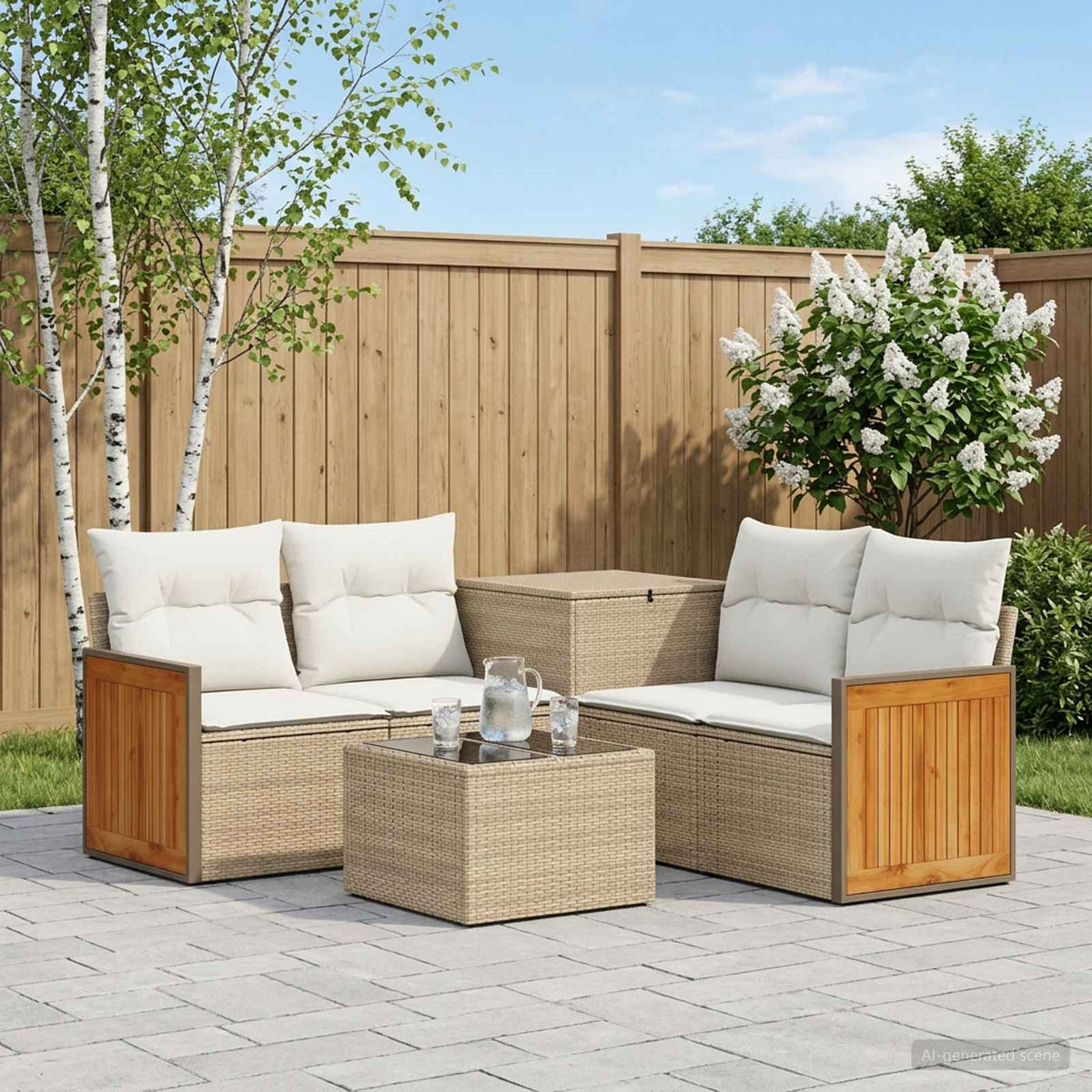 Bankstel 6 st Beige en Crème Wit Poly Rattan en Staal is nu te koop bij PeponiXL, paradijselijk wonen!