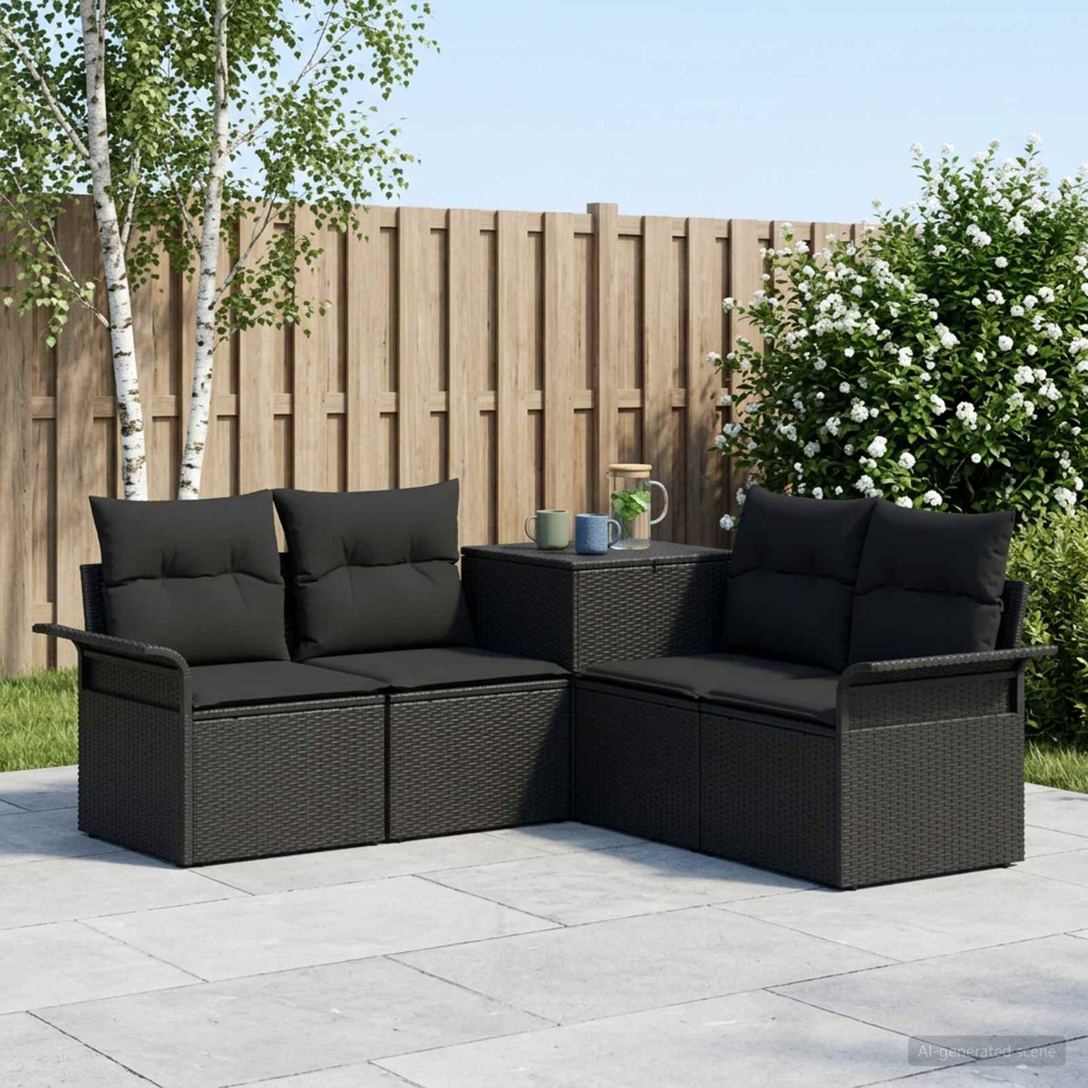 Bankstel 5 st Zwart Poly Rattan en Staal is nu te koop bij PeponiXL, paradijselijk wonen!