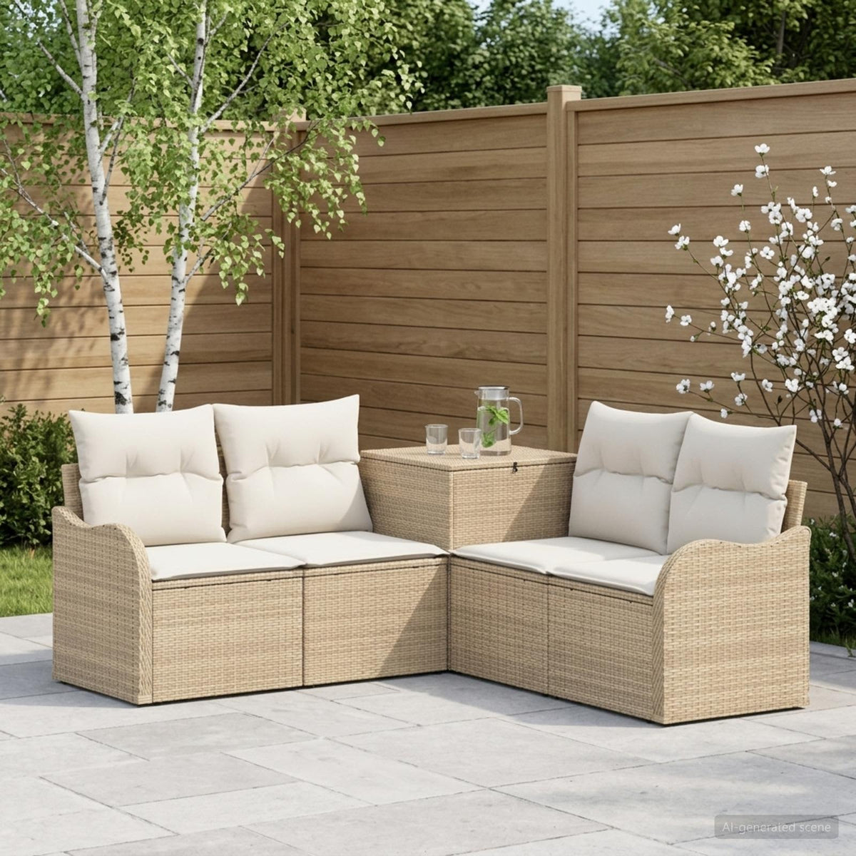 Bankstel 5 st Beige en Crème Wit Poly Rattan en Staal is nu te koop bij PeponiXL, paradijselijk wonen!
