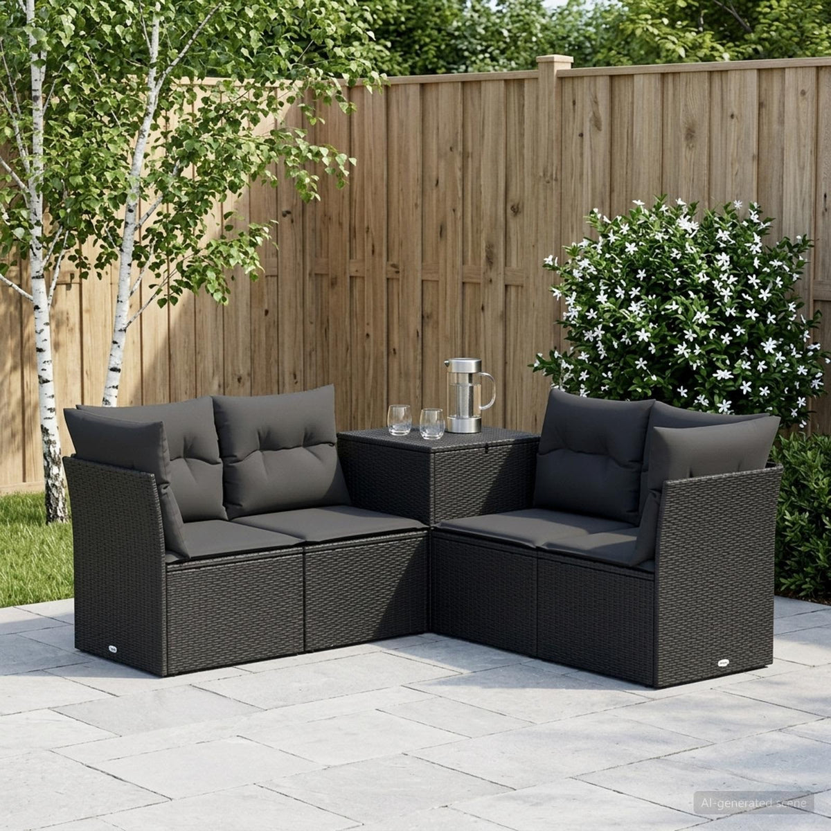 Bankstel 5 st Zwart Poly Rattan en Staal is nu te koop bij PeponiXL, paradijselijk wonen!