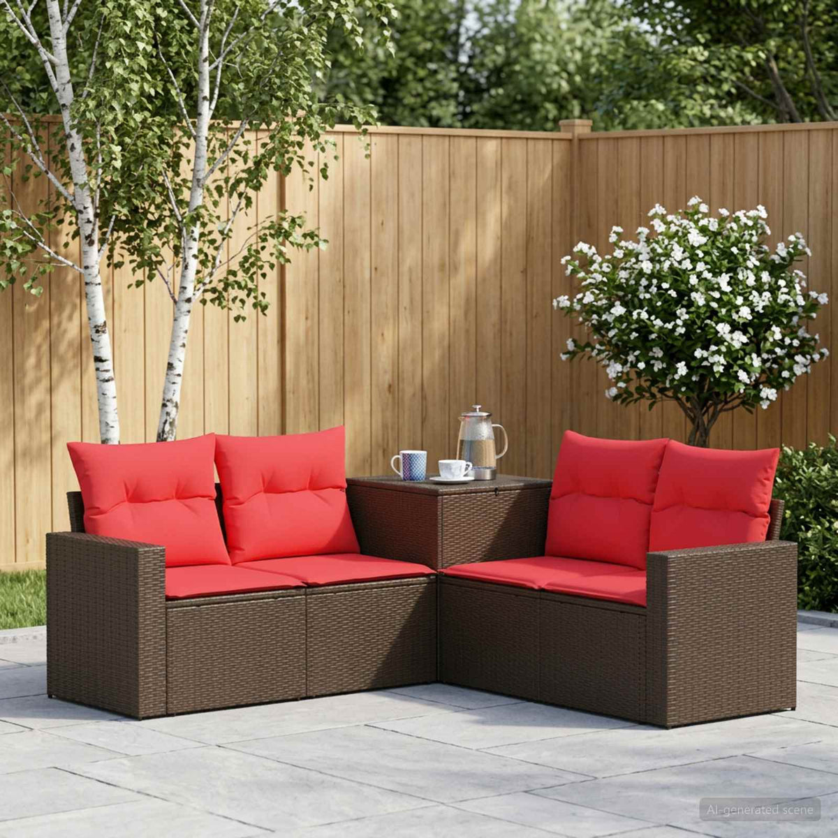 Bankstel 5 st Bruin en Rood Poly Rattan en Staal is nu te koop bij PeponiXL, paradijselijk wonen!