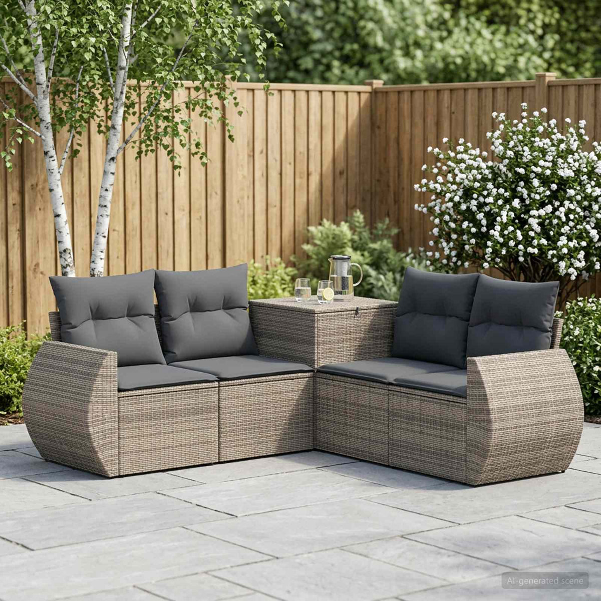 Bankstel 5 st Grijs en Donkergrijs Poly Rattan en Staal is nu te koop bij PeponiXL, paradijselijk wonen!