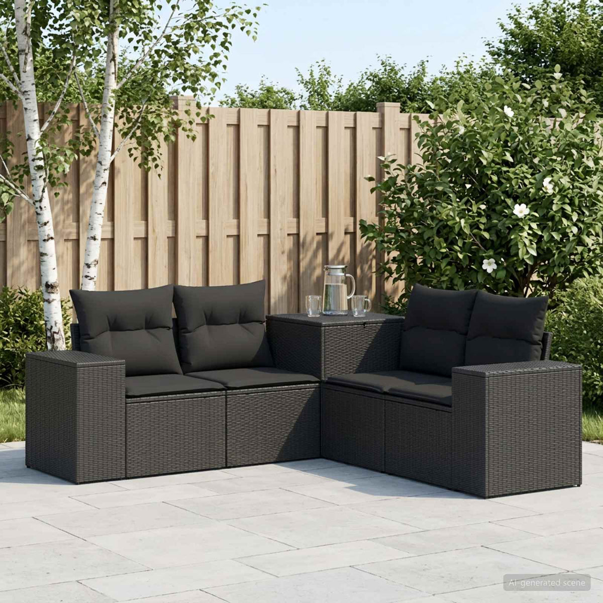 Bankstel 5 st Zwart Poly Rattan en Staal is nu te koop bij PeponiXL, paradijselijk wonen!