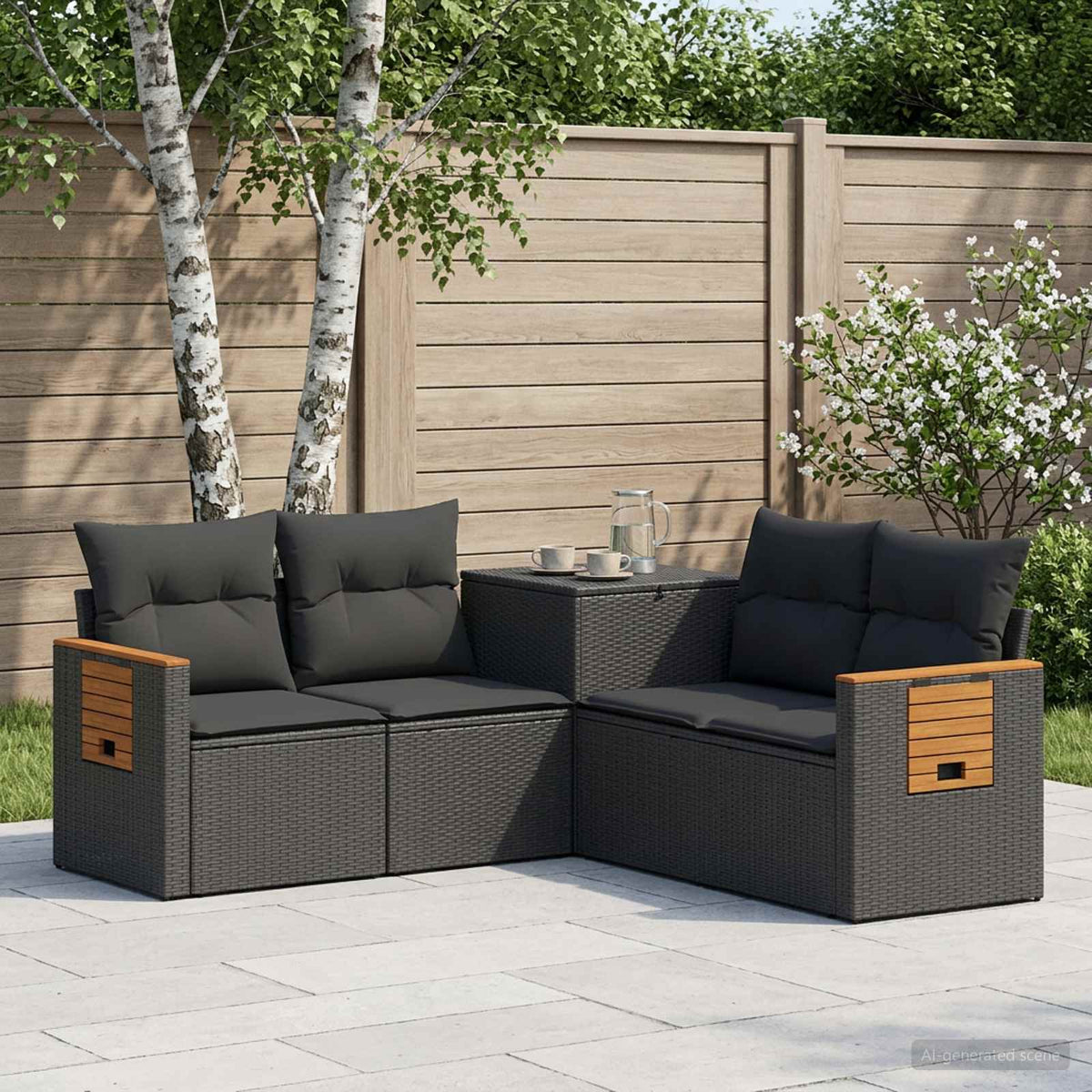 Bankstel 5 st Zwart Poly Rattan en Staal is nu te koop bij PeponiXL, paradijselijk wonen!
