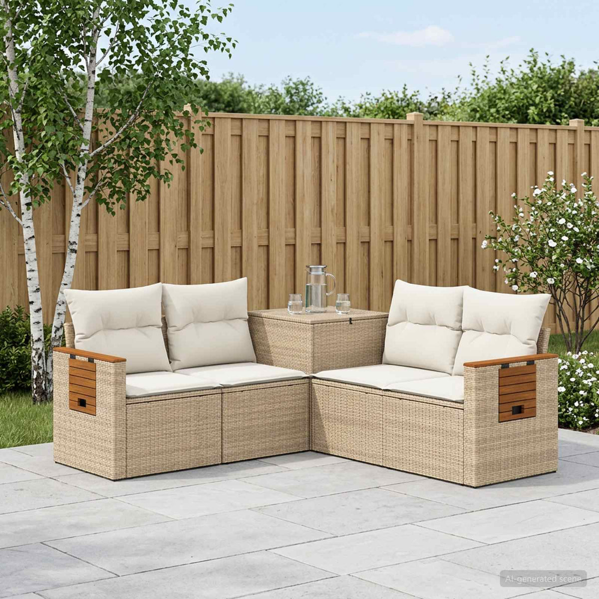 Bankstel 5 st Beige en Crème Wit Poly Rattan en Staal is nu te koop bij PeponiXL, paradijselijk wonen!