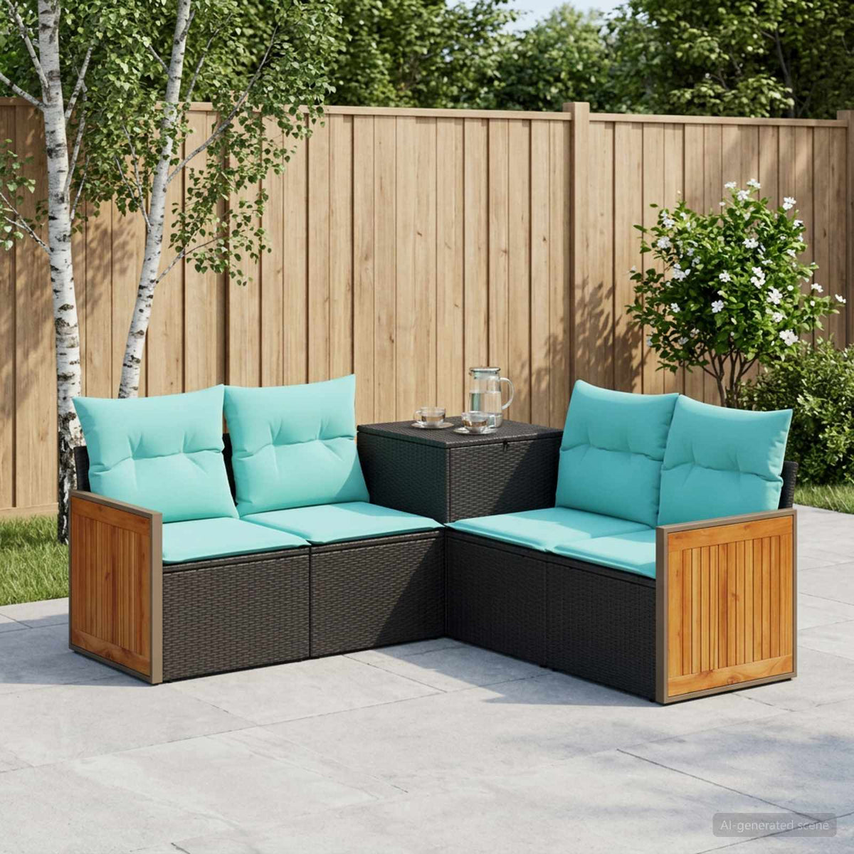 Bankstel 5 st Zwart en Blauw Poly Rattan en Staal is nu te koop bij PeponiXL, paradijselijk wonen!