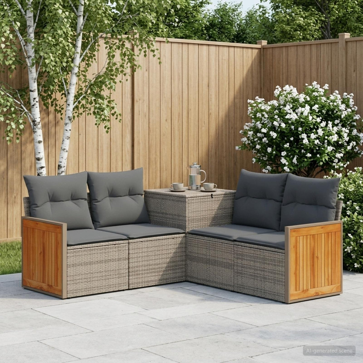 Bankstel 5 st Grijs en Donkergrijs Poly Rattan en Staal is nu te koop bij PeponiXL, paradijselijk wonen!