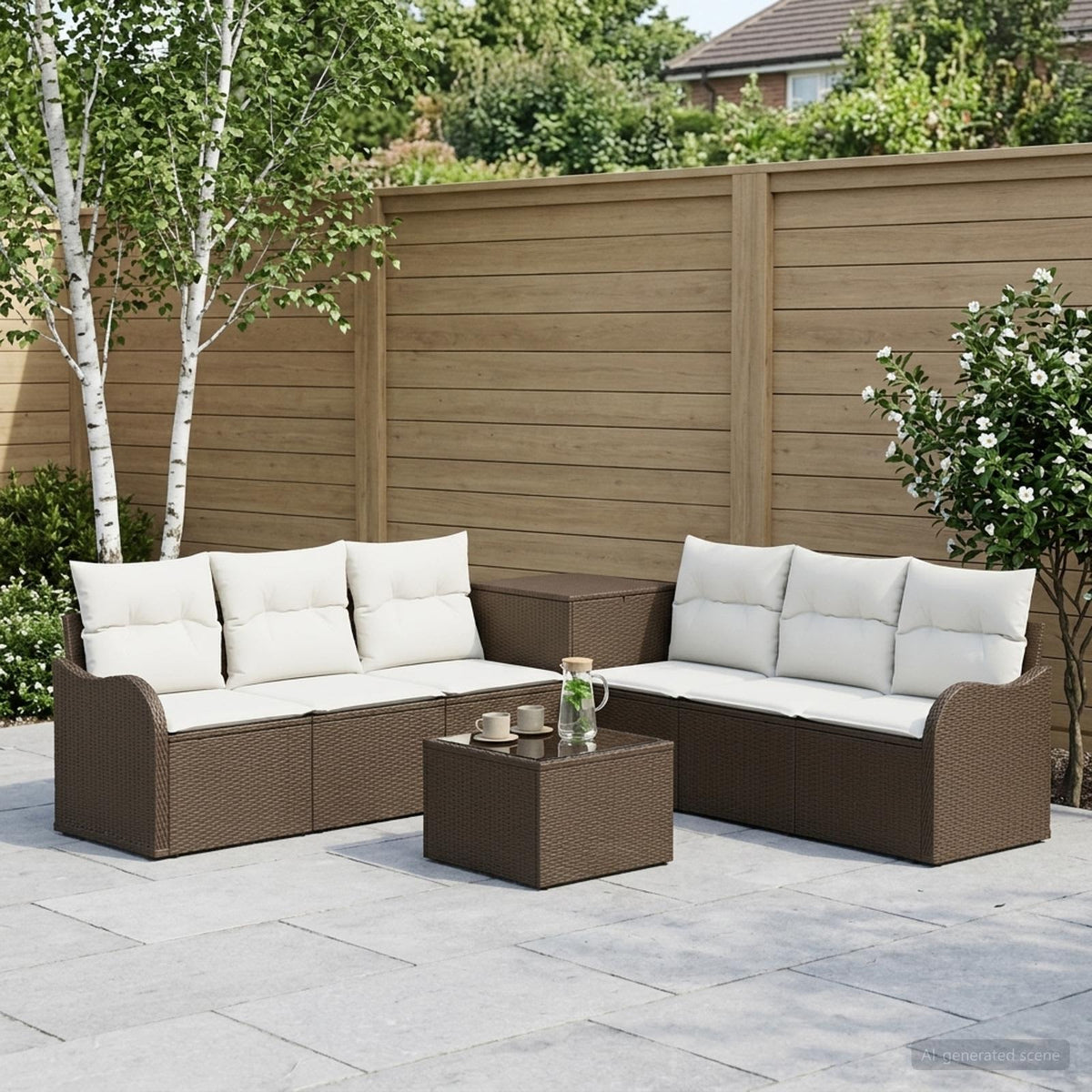 Bankstel 8 st Bruin en Crème Wit Poly Rattan en Staal is nu te koop bij PeponiXL, paradijselijk wonen!