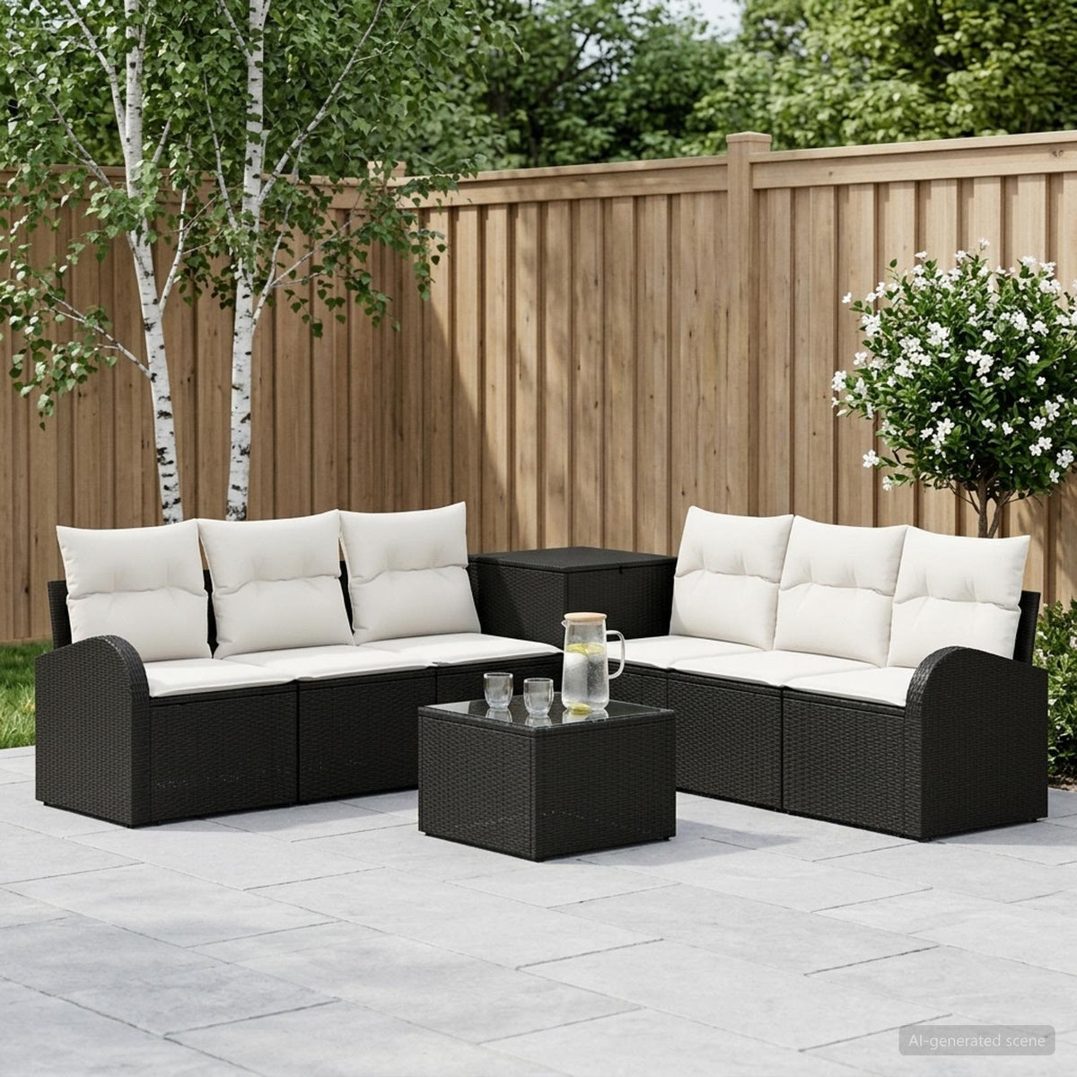 Bankstel 8 st Zwart en Cream Wit Poly Rattan en Staal is nu te koop bij PeponiXL, paradijselijk wonen!